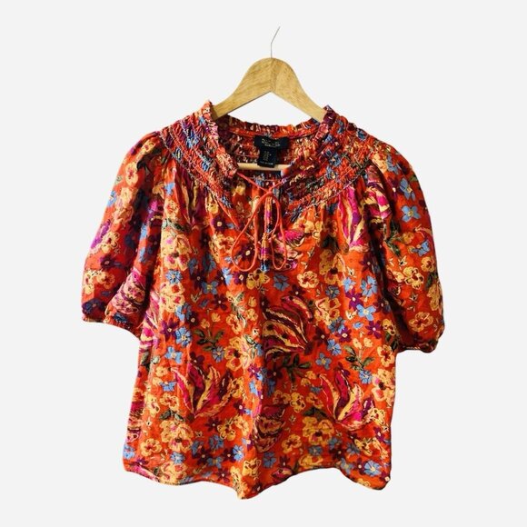 RACHEL Rachel Roy Women’s Pull Over Blouse Red Orange Floral Print Medium - Picture 1 of 8